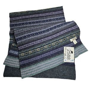 Scottish Lambswool Striped Scarf 100% Wool Blue Purple Cozy Warm Winter